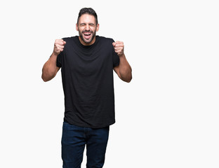Fototapeta premium Young handsome man over isolated background excited for success with arms raised celebrating victory smiling. Winner concept.