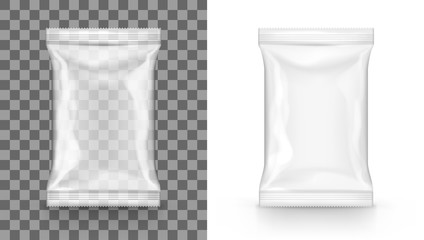 White Blank Transparent Food Snack Sachet Bag Package - obrazy, fototapety, plakaty