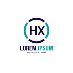 Initial HX logo template with modern frame. Minimalist HX letter logo vector illustration