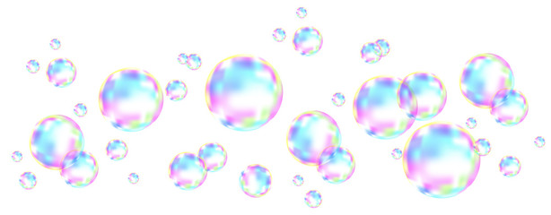 Colorful soap  bubbles with rainbow reflection.