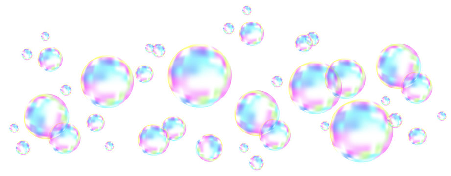 Colorful soap  bubbles with rainbow reflection.