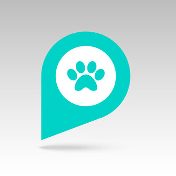 Dog paw pin map icon. Map pointer. Map markers