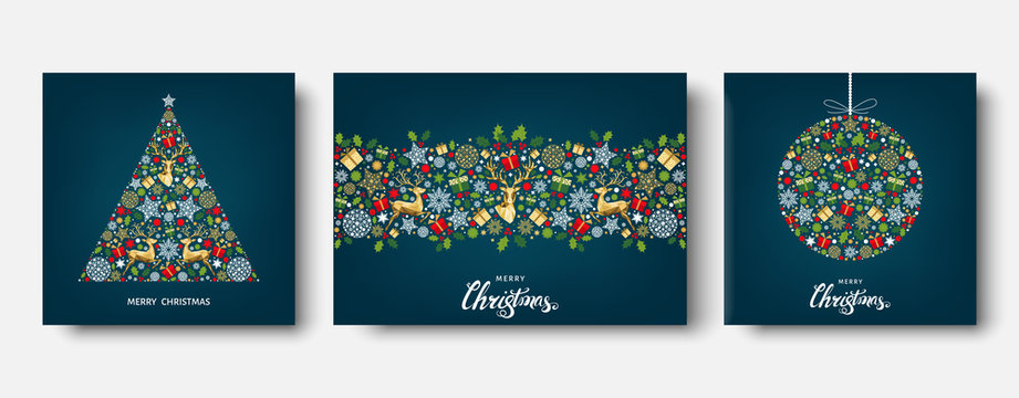 Colorful  Christmas  And New Year Greeting Card With Reindeer.