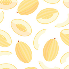Yellow melon pattern seamless, organic fruit, wallpaper in flat style