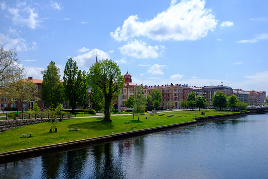 スウェーデン　ハルムスタード　ニッサン川沿いの公園と街並み　2019/5/21撮