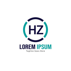 Initial HZ logo template with modern frame. Minimalist HZ letter logo vector illustration