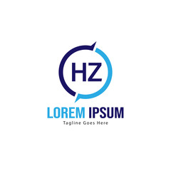 Initial HZ logo template with modern frame. Minimalist HZ letter logo vector illustration