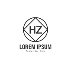 Initial HZ logo template with modern frame. Minimalist HZ letter logo vector illustration