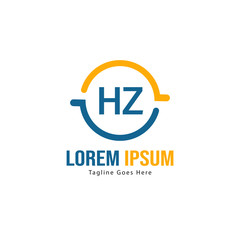 Initial HZ logo template with modern frame. Minimalist HZ letter logo vector illustration