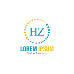 Initial HZ logo template with modern frame. Minimalist HZ letter logo vector illustration