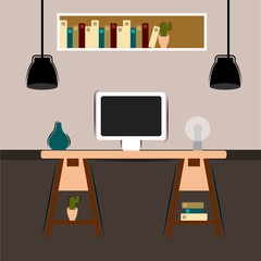 Office workplace room with a computer- Vector