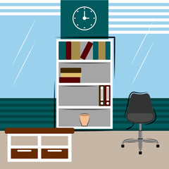Office workplace room with a bookcase- Vector