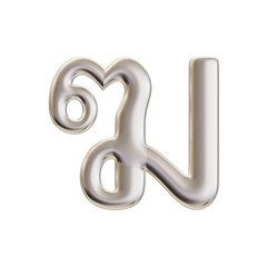 Thai Alphabet 3d rendering in silver metal color