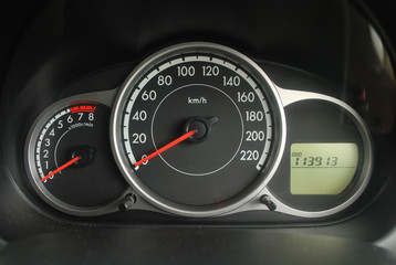 Fototapeta premium Car dashboard, radio, turn signal, mirror system and other panel