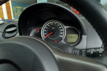 Fototapeta na wymiar Car dashboard, radio, turn signal, mirror system and other panel