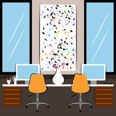 Office workplace room with modern decoration- Vector