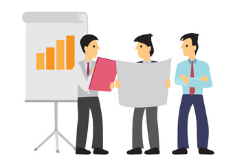 Obraz premium Businessman disscussing strategy with his colleagues. Concept of corporate office culture or team meeting.