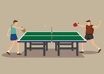 Playing Table Tennis Side View Vector Cartoon Illustration