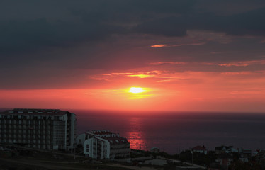 beautiful sunset on the sea horizon