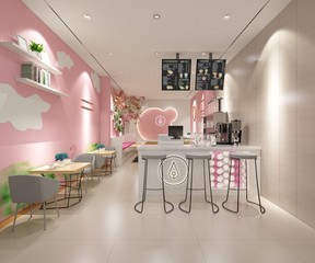 3d render pink design cafe restaurant