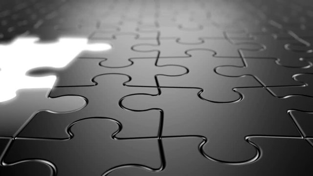 Jigsaw Puzzle Moving Background with Lighting Elements, Seamless Looping 3d Animation with a Depth of Field, 4K Ultra HD 3840x2160.