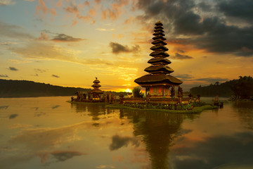 Temple Ulun Danu Bratan in Beratan lake at bedugul-Bali-Indonesia