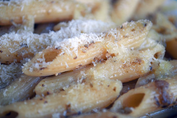 Pasta with cheese. Parmesan pesto. basil