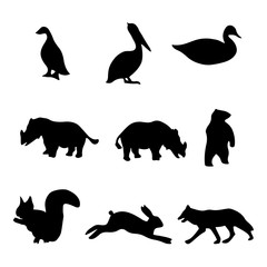 Isolated Animals on the white background. Animals silhouettes. Vector EPS 10.