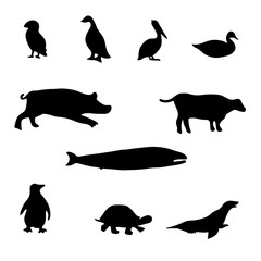 Isolated Animals on the white background. Animals silhouettes. Vector EPS 10.