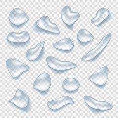 A set of transparent waterdrops in different shapes - Vector illustration