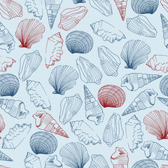 Nautical Hand Drawn Seashells Vector Seamless Pattern