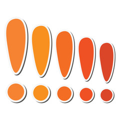 Orange sticker exclamation marks set. Vector illustration.