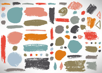 Big set of grunge brush stroke. Collection of Ink brush circle, dot, grunge line, stripe, divider, label, template. Set of dirty backgrounds, textured shapes. Distressed brushes. Vector illustration.