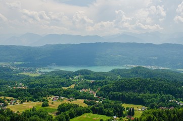 Fototapeta na wymiar Pyramidenkogel, view of the Lake Worthersee, Carinthia, Austria