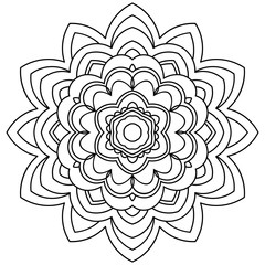 Mandala isolated on white background. Ornamental black round doodle flower isolated on white background. Black outline mandala. Geometric circle element. Vector illustration.