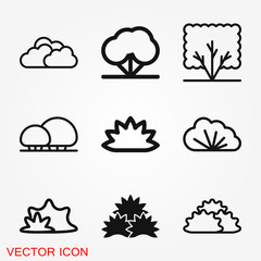 Bushes icon, vector silhouette isolated on backgorund.