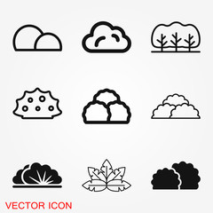 Bushes icon, vector silhouette isolated on backgorund.