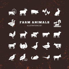 A large vector set of 22 farm and farm animal icons that are great for illustrations, infographics and logos of stores or other businesses. Icons isolated on white background.
