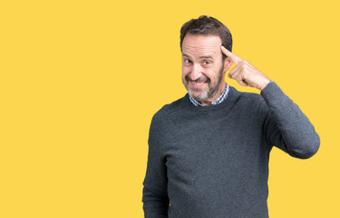 Handsome middle age senior man wearing a sweater over isolated background Smiling pointing to head...