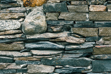Stone wall detail with natural worked rocks of different shapes and colors,Seamless Bricks Stone wall elevation for Abstract backgrounds.
