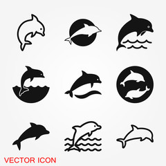 Dolphin icon, aquatic mammal vector icon for animal apps and websites