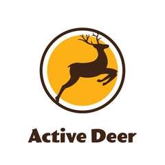 Active Deer - black vector silhouette of Reindeer with antlers - logo.
