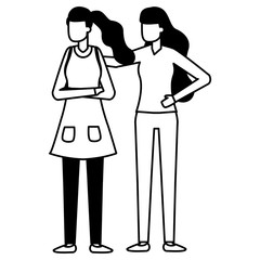 two women characters portrait on white background