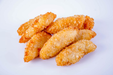 Pop chicken fried on a white background