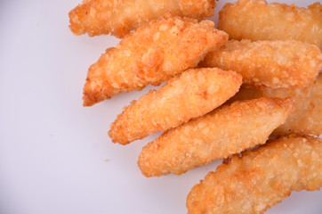 Pop chicken fried on a white background