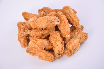 Pop chicken fried on a white background