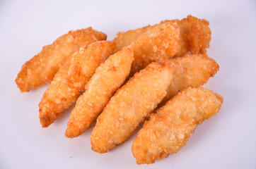 Pop chicken fried on a white background