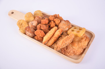 Pop chicken fried on a white background