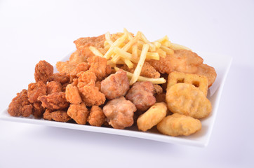 Pop chicken fried on a white background