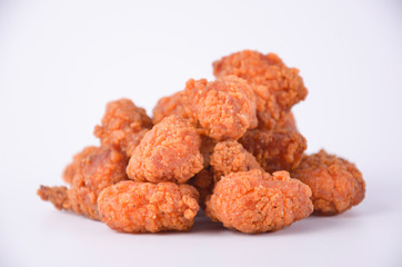 Pop chicken fried on a white background